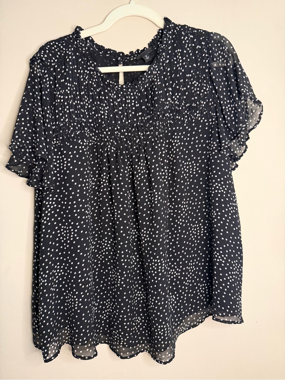 Womens Black Dot Print Smocked Yoke Blouse